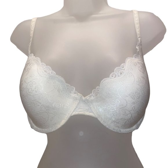 Maidenform Padded T-Shirt Bra Size 38D Cream White Floral Underwire Lace VGUC - Picture 1 of 11
